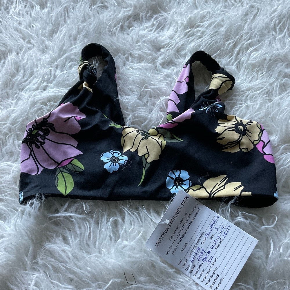 Victoria's Secret V-Neck Floral Swim Top in Black